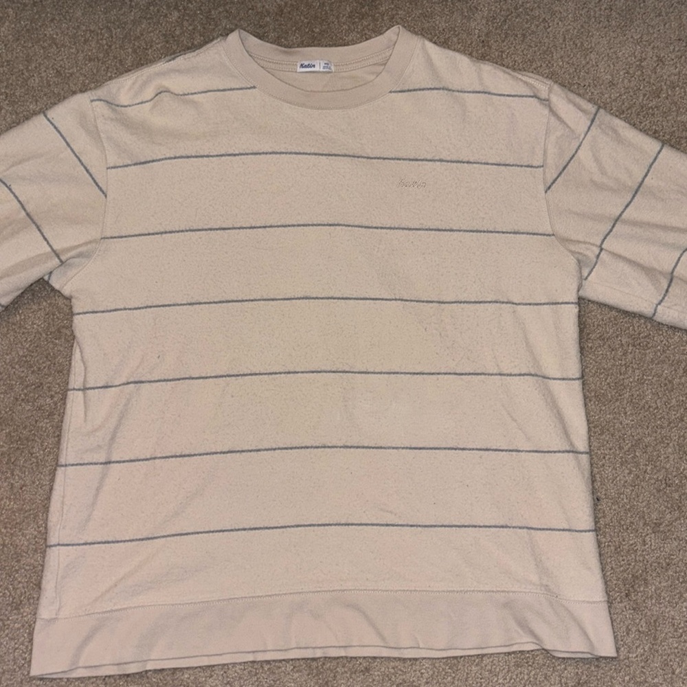 Katin Parks Fleece Cream/Baby Blue Striped Pullover Crew Neck Long Sleeve Men’s